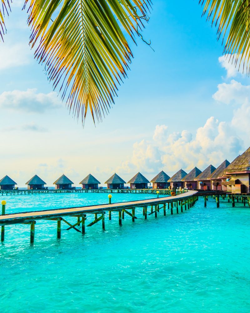 Beautiful tropical Maldives resort hotel and island with beach and sea on sky for holiday vacation background concept -Boost up color Processing